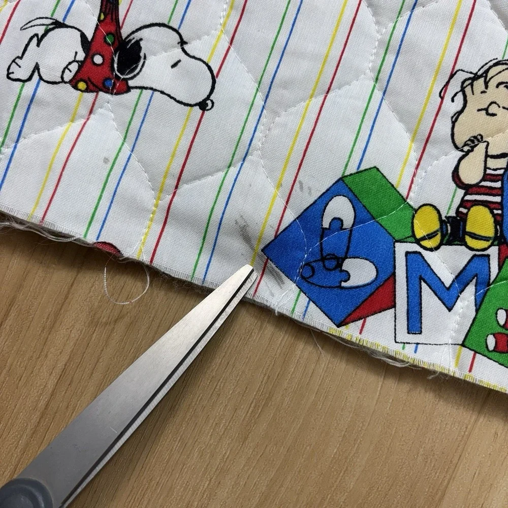 VTG 80`s SNOOPY Peanuts Diaper Stacker  Quilted Fabric PANEL By F.C.I. 44